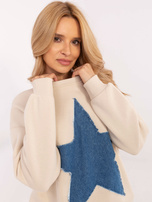 Hurt Beżowy dwuczęściowy komplet z jeansową wstawką