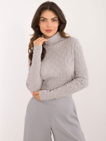 Hurtownia Szary damski sweter golf w ażurowy wzór