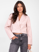 Jasnoróżowa dwurzędowa marynarka z ekoskóry RUE PARIS 