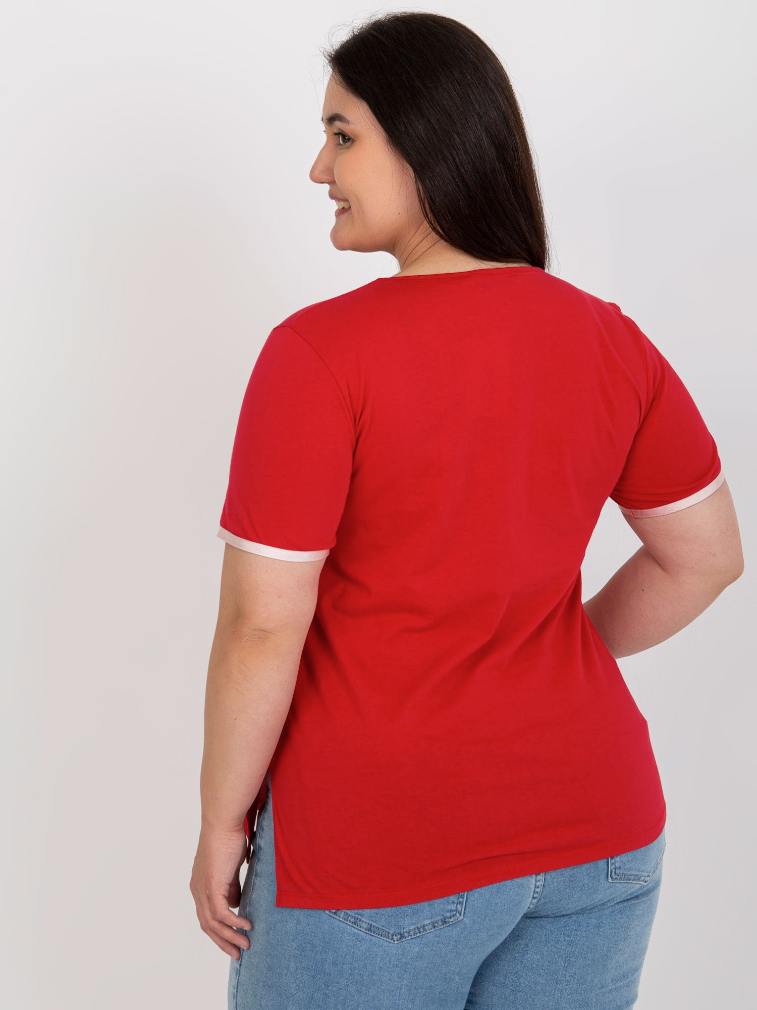 Hurt Red women's plus size t-shirt with patches.