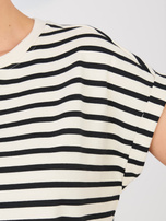 Jasnobeżowy damski t-shirt oversize w paski SUBLEVEL 