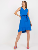 Großhandel Dunkelblaues Basic-Kleid mit Rüsche RUE PARIS.