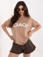 Ciemnobeżowa bluzka z miękkiego materiału RUE PARIS 