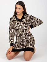 Hurt Jasnobeżowo-czarna luźna sukienka welurowa we wzory RUE PARIS