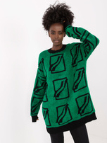 Hurt Zielony damski sweter oversize z wełną