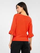 Koralowy damski sweter w jednolitym kolorze