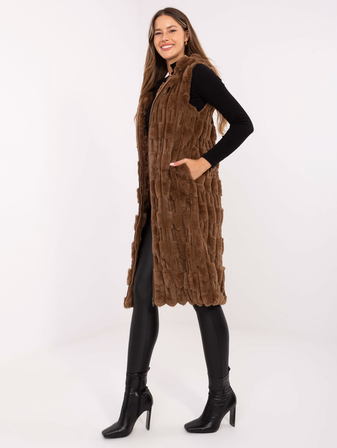 Ciemnobeżowa zimowa kamizelka z suwakiem