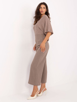 Ciemnobeżowe spodnie kuloty bez kieszeni  RUE PARIS 