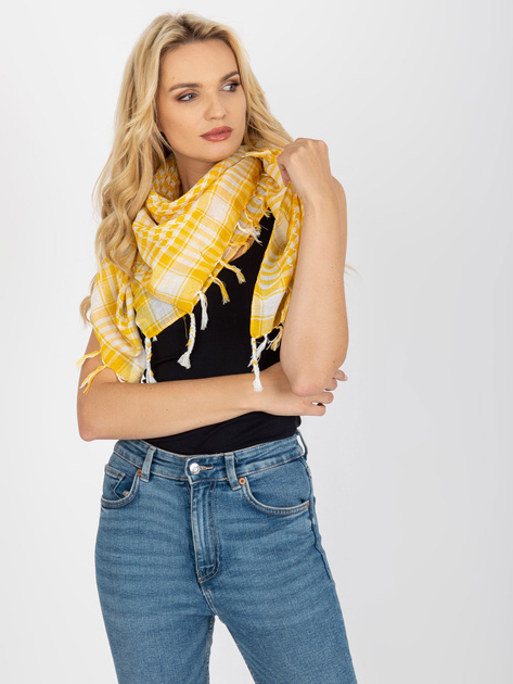 Hurt Żółto-biała chusta arafatka z frędzlami