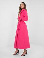 Fluo różowy długi płaszcz z wiązanym paskiem