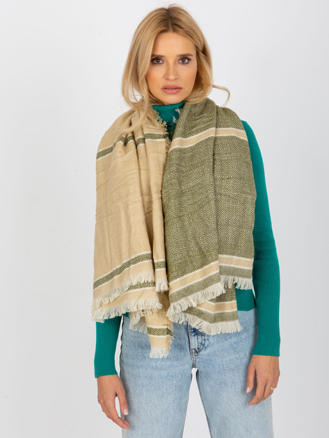 Hurtownia Beżowo-zielony damski szal we wzory