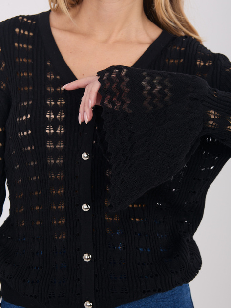 Czarny rozpinany sweter w ażurowy wzór