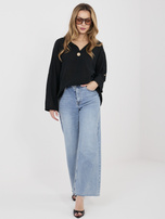 Czarna letnia bluzka z ozdobnym guzikiem