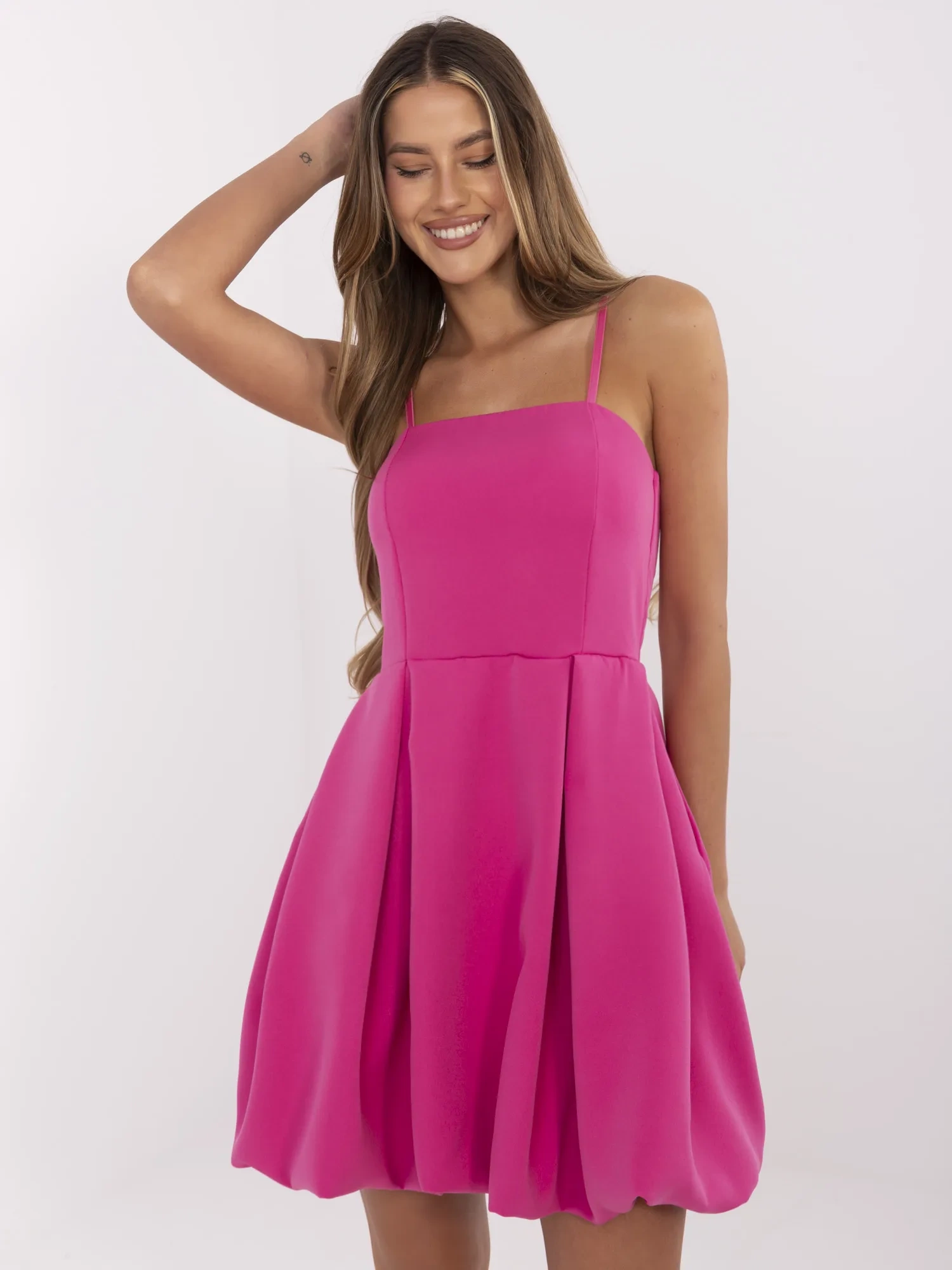 Fuchsia Cocktailkleid Ballonform mit Futter.
