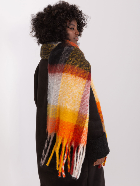 Hurt Pomarańczowo-czarny ciepły szal w kratę