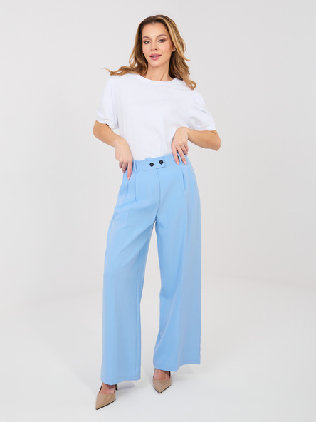 Pastelowe niebieskie garniturowe spodnie z kieszeniami RUE PARIS