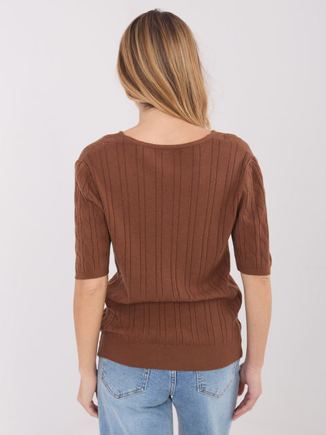 Jasnobrązowy damski sweter z krótkim rękawem