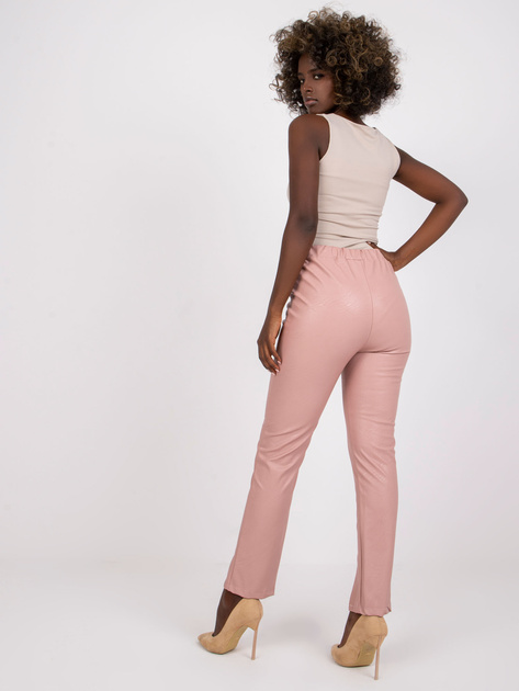 Brudnoróżowe spodnie z ekoskóry z wąską nogawką Edison