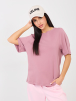 Brudnoróżowy damski t-shirt basic z bawełny RUE PARIS 