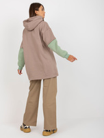 Hurtownia Ciemnobeżowa damska bluza basic z kapturem RUE PARIS 