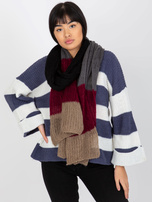 Hurtownia Szaro-bordowy dzianinowy zimowy szal damski