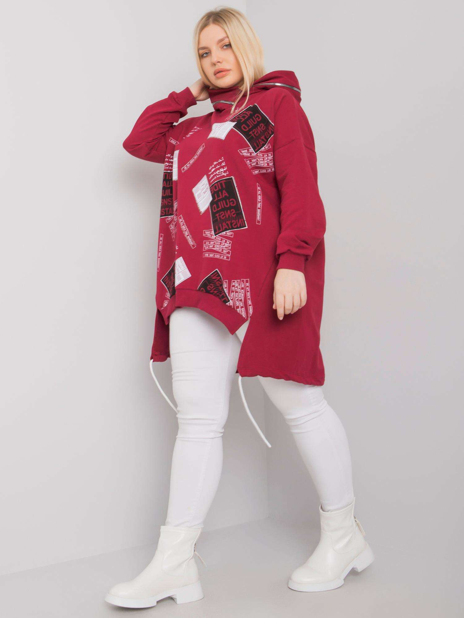 Bordowa bluza z kapturem plus size Ives