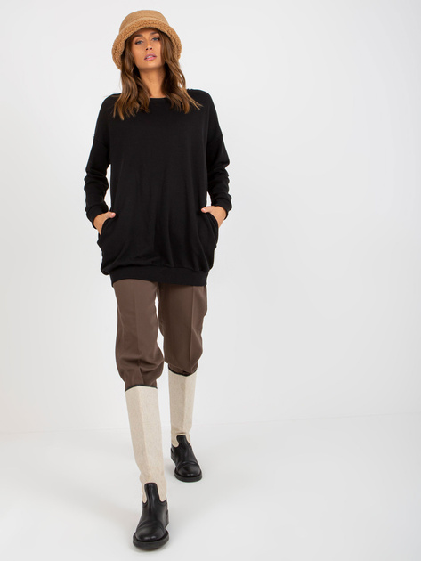 Hurtownia Czarna długa bluza basic z kieszeniami