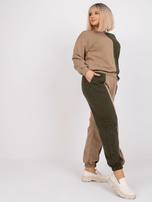 Ciemnobeżowy-khaki komplet dresowy plus size bez kaptura Amishi.