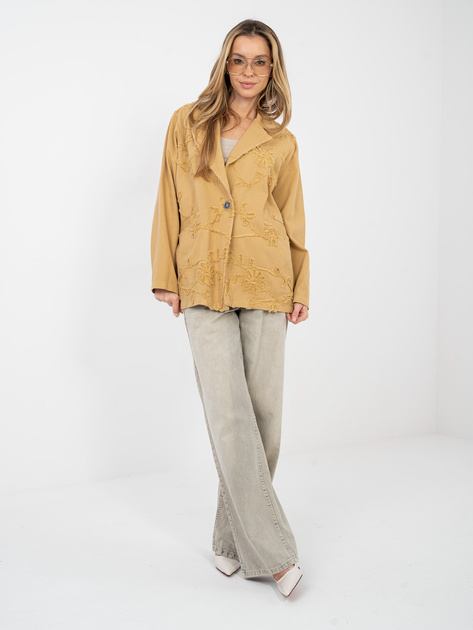 Camelowa jeansowa marynarka z aplikacją 3D RUE PARIS