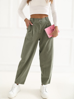 Khaki sztruksowe spodnie ze zwężaną nogawką RUE PARIS 