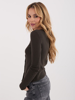 Czekoladowa krótka bluzka basic z guzikami