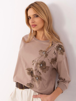 Hurt Ciemnobeżowa bawełniana bluzka z aplikacjami  