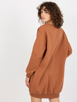 Hurt Jasnobrązowo-zielona długa bluza oversize z nadrukiem