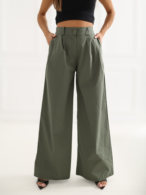 Khaki damskie spodnie palazzo z zakładkami RUE PARIS