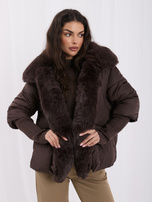 Chocolate winter women's jacket with fur.