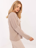 Ciemnobeżowa bawełniana bluzka z napisem