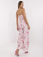 Ecru-pink long jumpsuit with flowers.