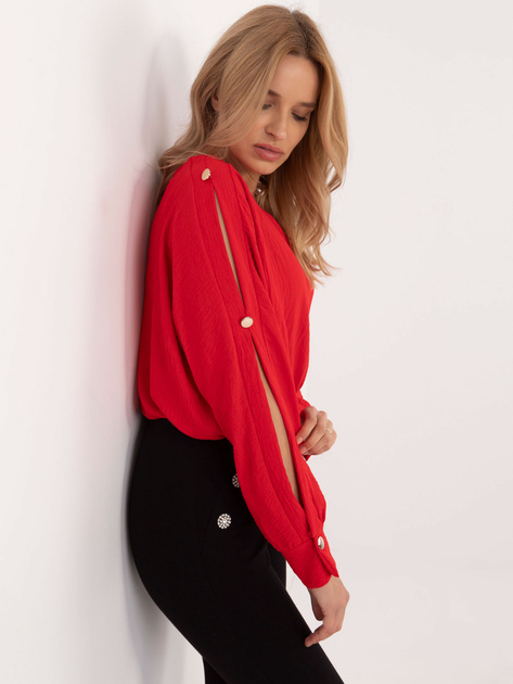 Hurt Czerwona wizytowa bluzka z ozdobnymi guzikami