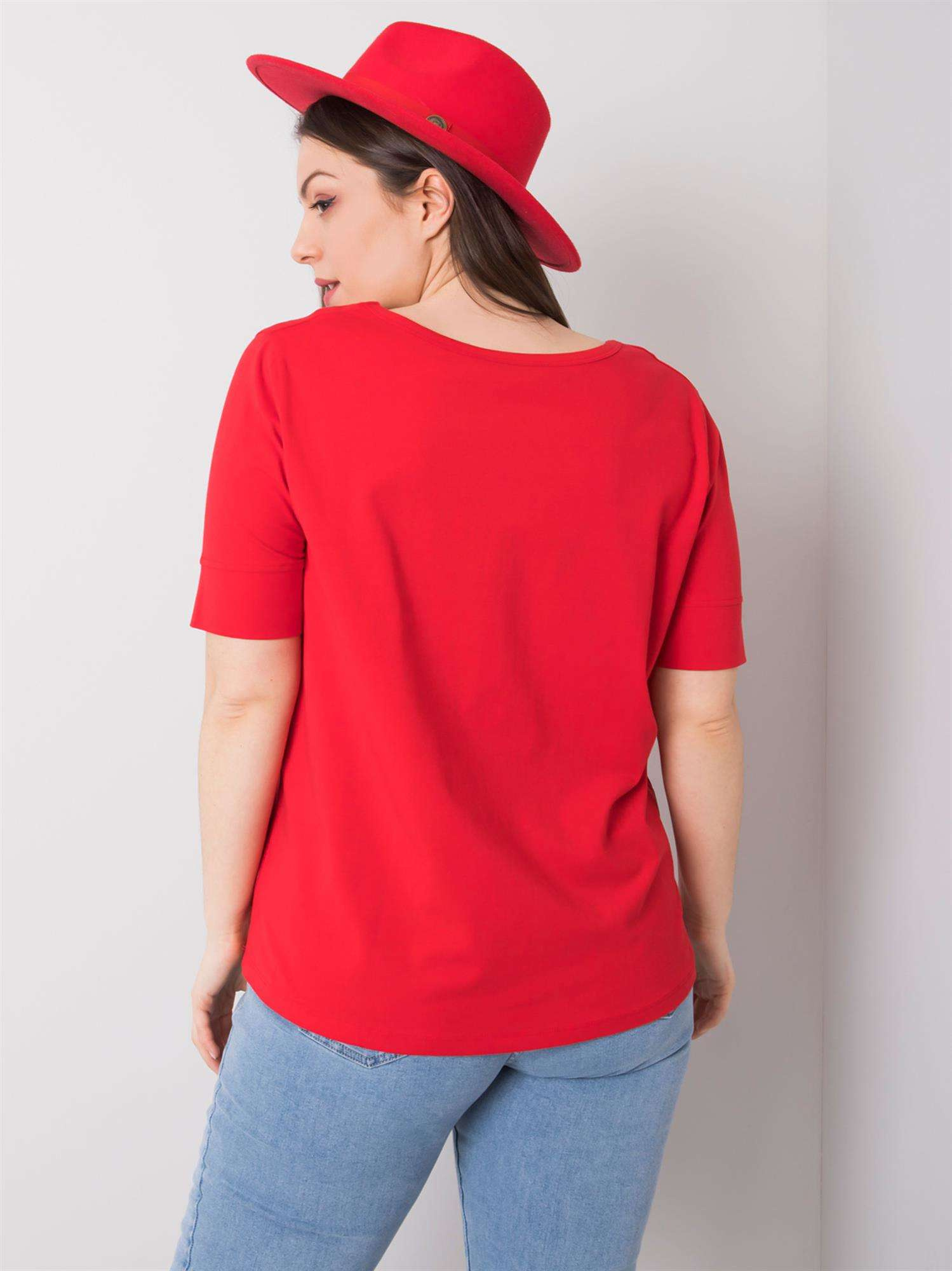 Czerwony t-shirt bawełniany plus size Missy