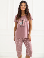 Brudnoróżowa dwuczęściowa piżama w motyle