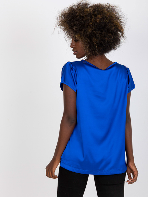 Ciemnoniebieska gładka bluzka z okrągłym dekoltem RUE PARIS