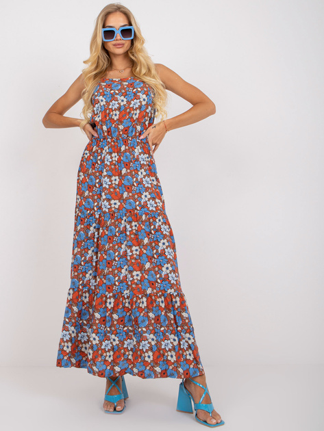 Brązowa maxi sukienka w kwiaty na ramiączkach SUBLEVEL