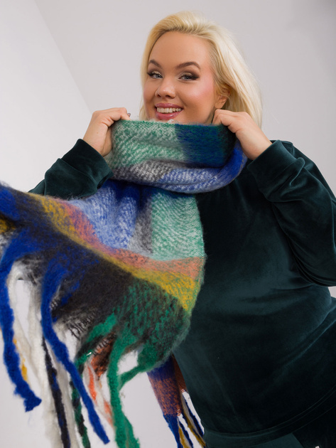 Hurt Ciemnoniebiesko-zielony zimowy szal w kratę