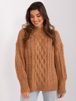Hurt Camelowy sweter z warkoczami i ściągaczami 