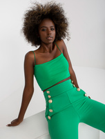 Zielone szerokie spodnie z materiału z wysokim stanem