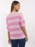 Różowy damski sweter oversize z rękawem 3/4