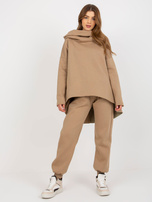 Hurt Ciemnobeżowy dresowy komplet basic z asymetryczną bluzą