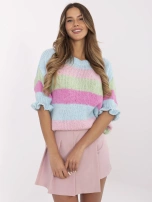 Niebiesko-pistacjowy sweter oversize w paski