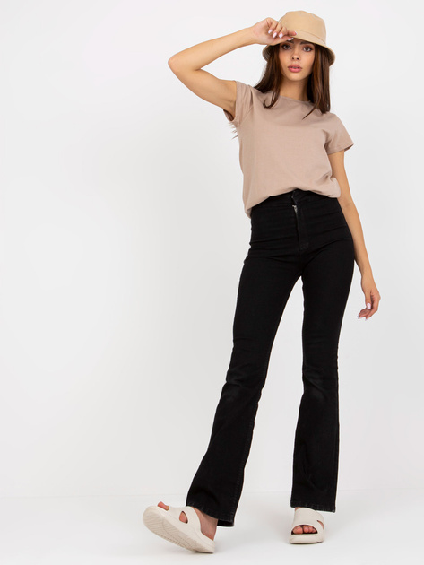 Hurtownia Beżowy damski t-shirt basic z okrągłym dekoltem