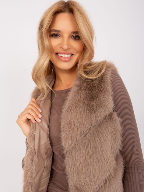 Hurt Ciemnobeżowa kamizelka futrzana z kieszeniami